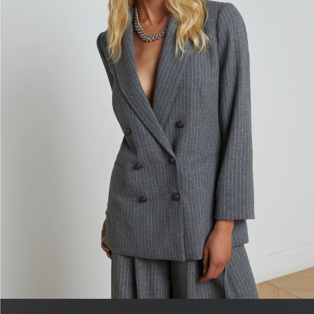 L'AGENCE Aimee Velvet Pinstripe Blazer